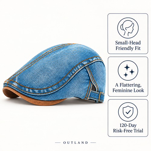 Clean Helen denim cap with small-head fit, feminine style and 120-day trial benefits