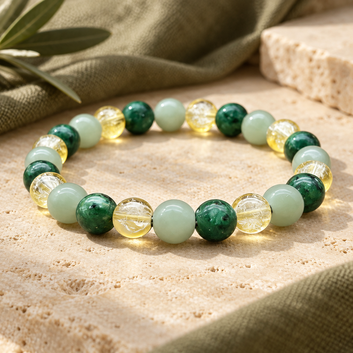 OUTLAND TRIO three-stone bracelet with African Turquoise, Citrine and Green Aventurine